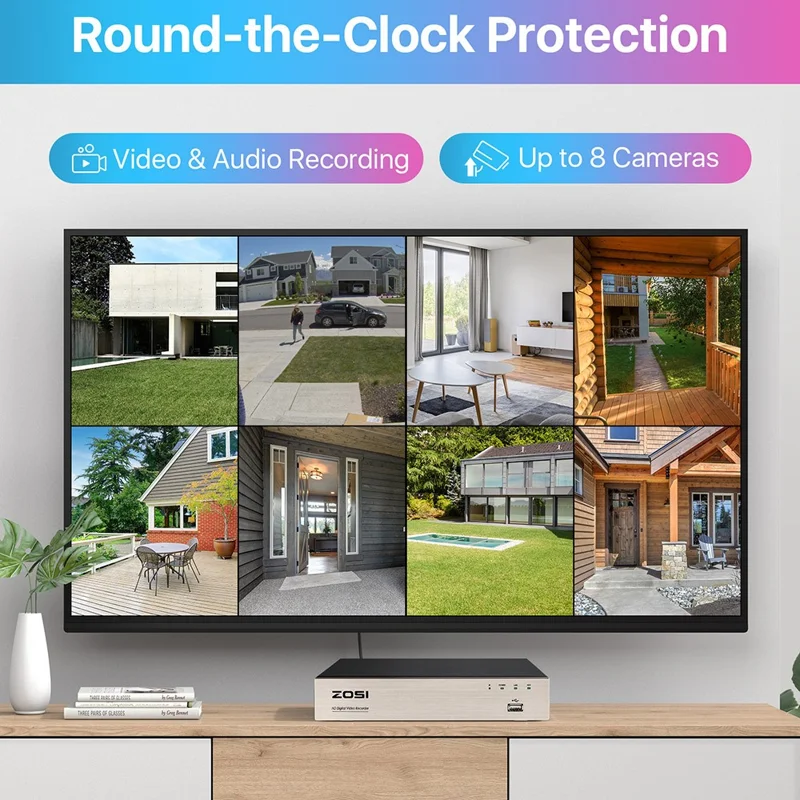 ZOSI C419 16CH Security Camera System AI Human Vehicle Detection Night Vision 16Pcs 1080P Cameras + DVR with 4TB HDD - UK Plug