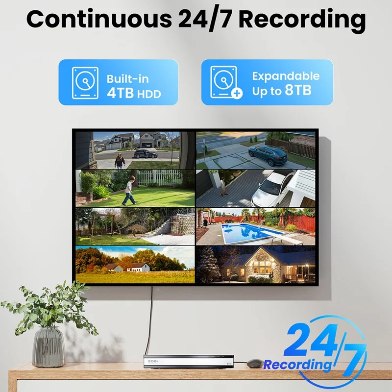 ZOSI C296 16-Kanal 8MP NVR 4TB Festplatte KI Mensch-Fahrzeug-Erkennung 12x 8MP 4K Automatische Verfolgung PT PoE Kameras - US-Stecker