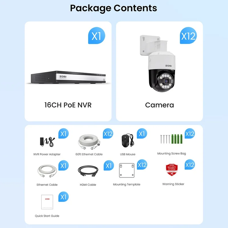 ZOSI C296 16-Kanal 8MP NVR 4TB Festplatte KI Mensch-Fahrzeug-Erkennung 12x 8MP 4K Automatische Verfolgung PT PoE Kameras - US-Stecker
