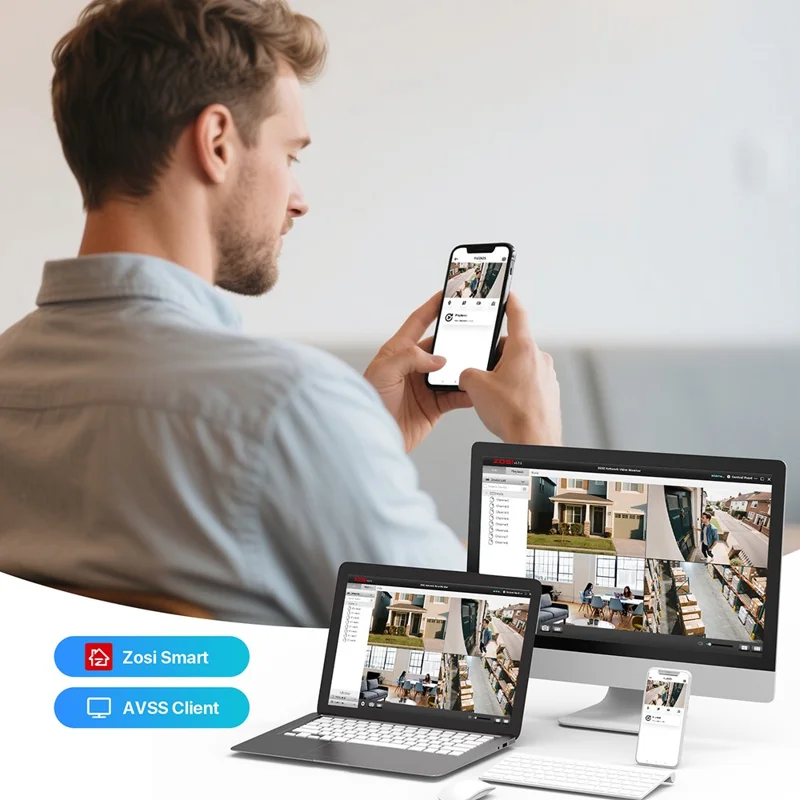ZOSI 8Pcs Human Detection 100ft Night Vision 4MP Weatherproof PoE IP Security Cameras + 16CH 4K NVR with 4TB HDD - White / US Plug
