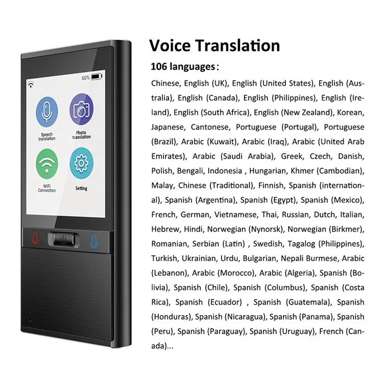 Vormor T9 2,8 -дюймовый HD -экран Сенсорный Экран Smart Translator Translator Translator Device 106 Языки Портативный Интеллектуальный Голосовой Переводчик Поддерживает wi -fi/hotspot/ocr Изображение - Розовое Золото