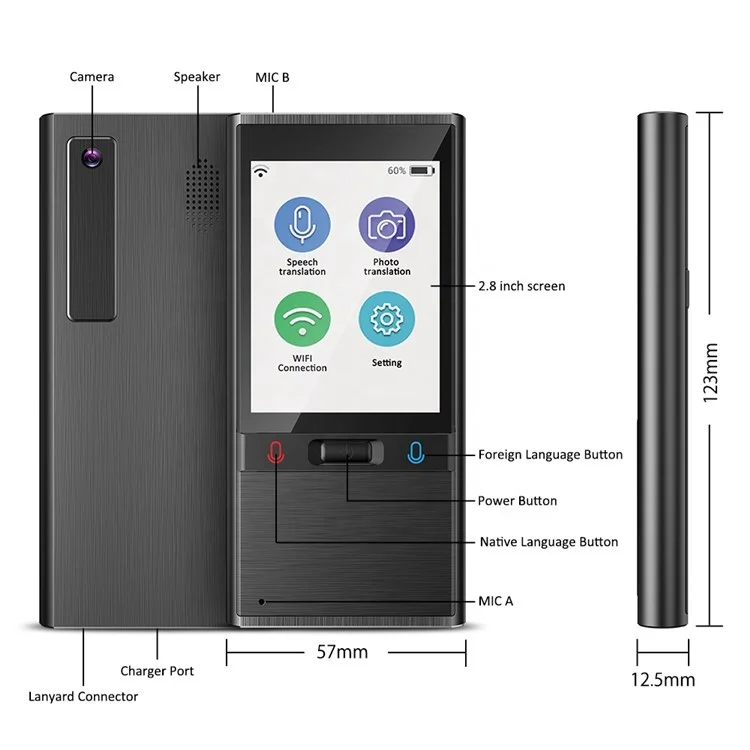 Vormor T9 2,8 -дюймовый HD -экран Сенсорный Экран Smart Translator Translator Translator Device 106 Языки Портативный Интеллектуальный Голосовой Переводчик Поддерживает wi -fi/hotspot/ocr Изображение - Розовое Золото