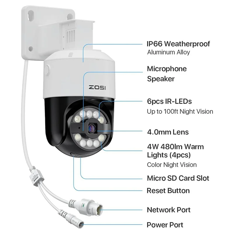 ZOSI 24Pcs Auto Human Tracking Face Vehicle Detection 8MP PoE Pan Tilt Cameras + 32CH 4K NVR with 8TB HDD - US Plug