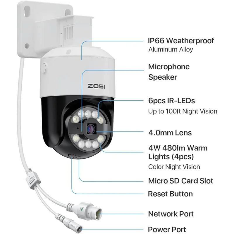 ZOSI 20Pcs Auto Human Tracking Face Vehicle Detection 8MP PoE Security Cameras + 32CH 4K NVR with 8TB HDD - UK Plug