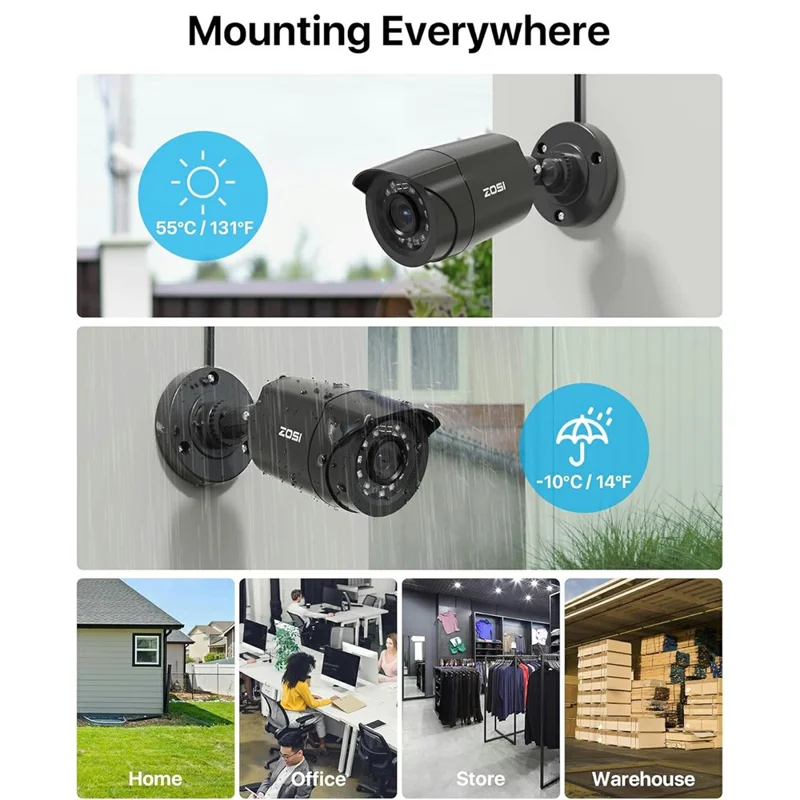 ZOSI 8 Stück KI Mensch-Fahrzeug-Erkennung Nachtsicht Fernzugriff 1080P Außenkameras + 16-Kanal-Rekorder mit 2 TB Festplatte - EU-Stecker