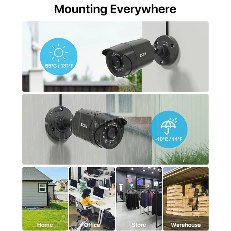 ZOSI 16CH 3K Lite DVR avec HDD de 2 To + 12 Caméras avec Détection IA de Personnes et Véhicules, Vision Nocturne, Accès à Distance H.265+ 1080P - Fiche US