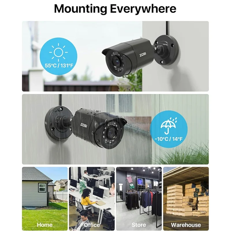 ZOSI 12Pcs AI Human Vehicle Detection Night Vision Wired 1080P Cameras + 16CH DVR with 2TB HDD for 24 / 7 Recording - US Plug
