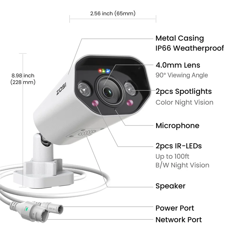 ZOSI 32Pcs AI Detection 2-Way Audio 8MP PoE Security Spotlight Cameras + 32 Channel 4K NVR with 8TB HDD - US Plug