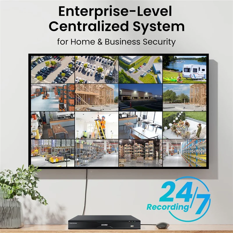 ZOSI 32Pcs AI Detection 2-Way Audio 8MP PoE Security Spotlight Cameras + 32 Channel 4K NVR with 8TB HDD - AU Plug
