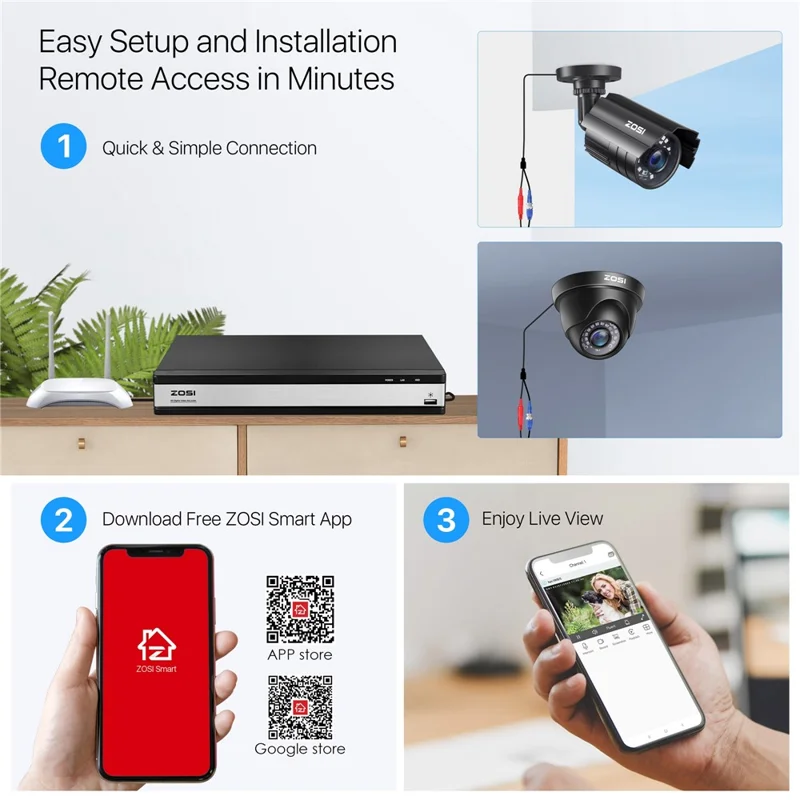 ZOSI C419 16Pcs Home Business AI Human Vehicle Detection Night Vision 1080P Security Cameras + 16 Channel DVR - Black / US Plug