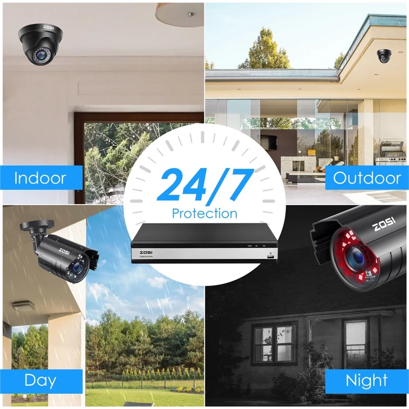 ZOSI C419 16Pcs Home Business AI Human Vehicle Detection Night Vision 1080P Security Cameras + 16 Channel DVR - Black / US Plug