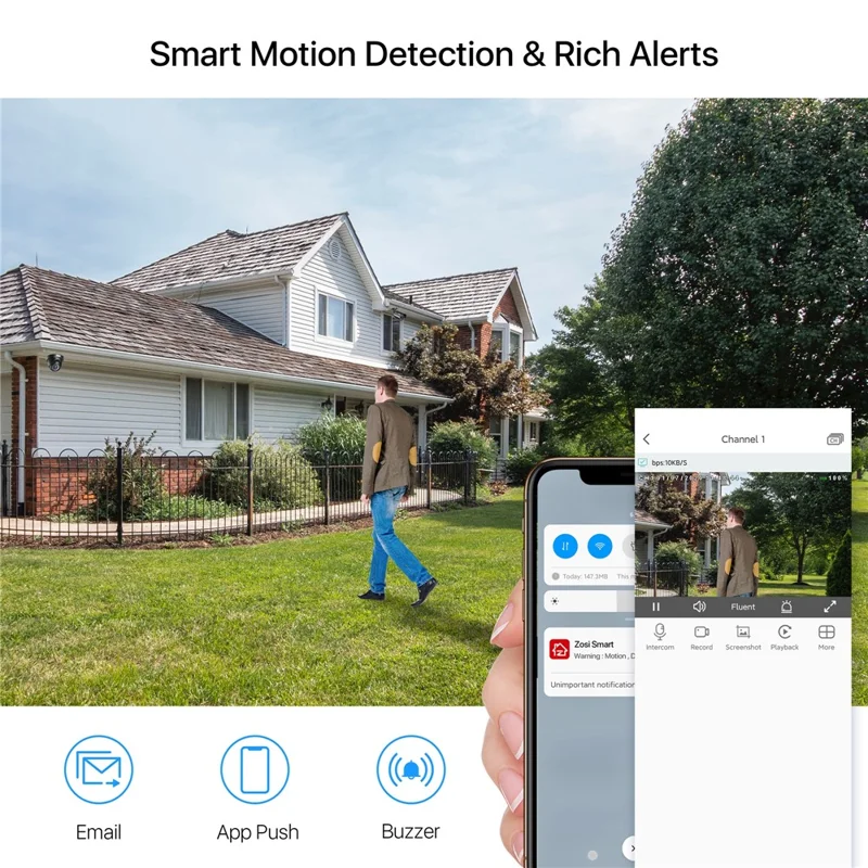 ZOSI C419 16Pcs Home Business AI Human Vehicle Detection Night Vision 1080P Security Cameras + 16 Channel DVR - Black / US Plug