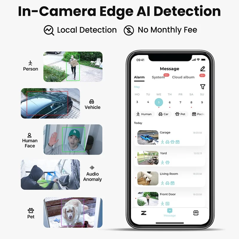 ZOSI C296 8 Stück 5MP 3K Outdoor Kameras mit Auto-Tracking, Zweiwege-Audio und PoE, 16-Kanal 8MP NVR mit 4TB Festplatte - US-Stecker