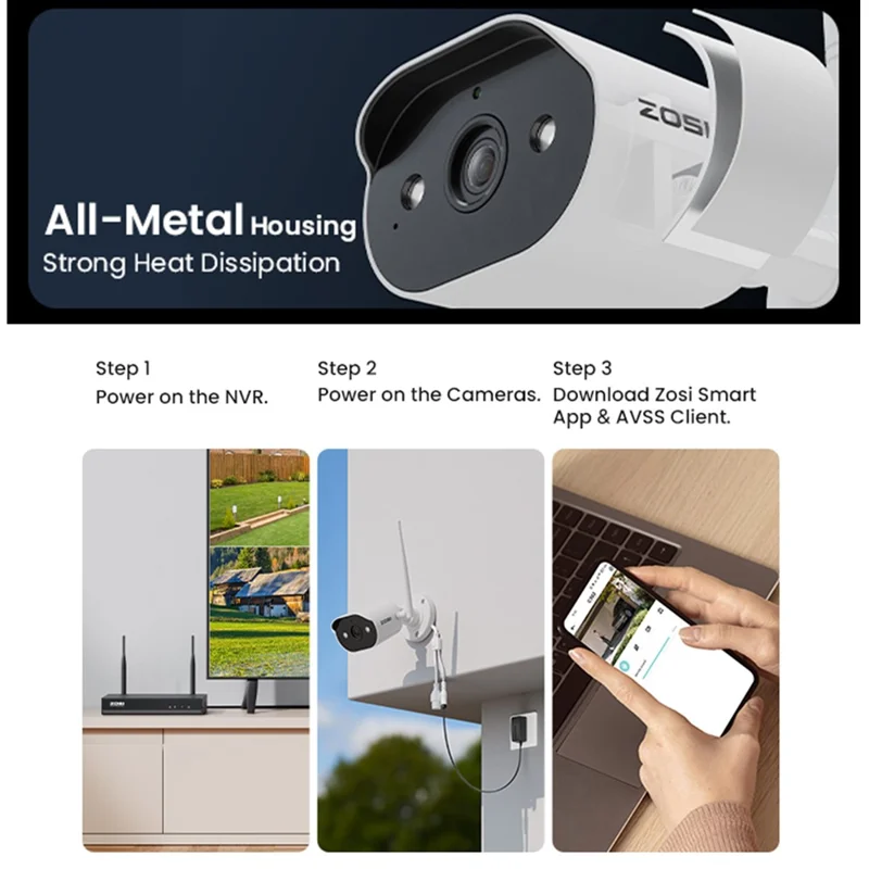 ZOSI 2K WiFi 6 Security Camera System 8 x 3MP Wireless Cameras Indoor / Outdoor AI Human Detection Color Night Vision Two-Way Audio 8CH 4K NVR 2TB HDD