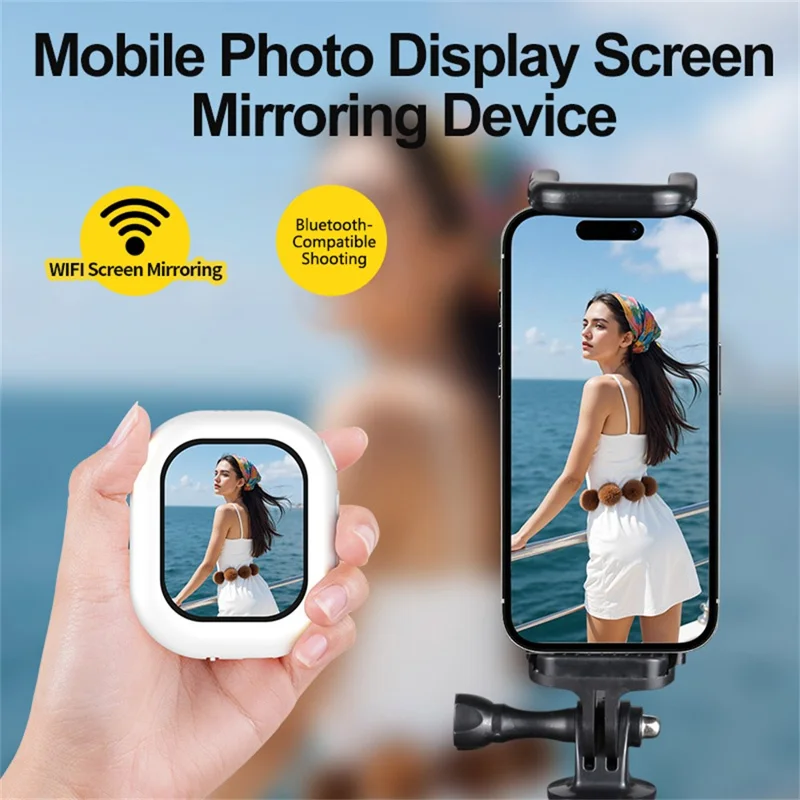 T3 Magnetic Selfie Monitor Screen for Smartphones 2.01 inch Wireless Display Rear Camera Screen Mirroring - White