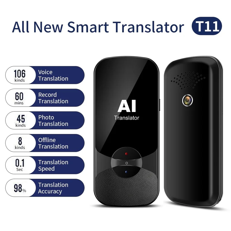 VORMOR T11 Smart-Übersetzer 2,4-Zoll-HD-Touchscreen 4G tragbarer Übersetzer, der Aufnahme/Foto/Offline-Übersetzung unterstützt, Handübersetzer für das Erlernen von Sprachen - Blau