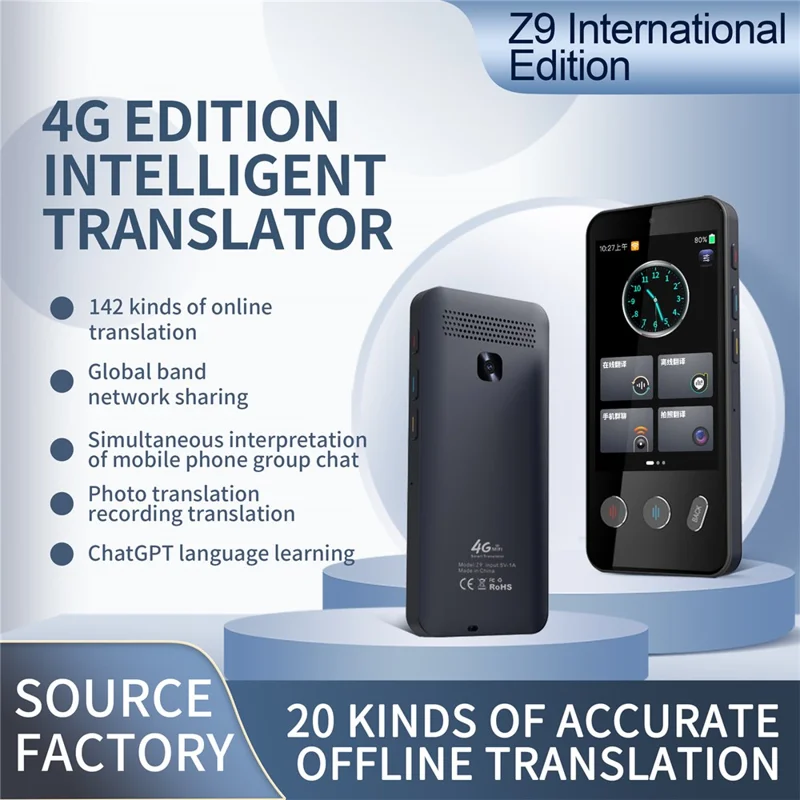 Z9 4.5 inch IPS Full View 4G Translator 13MP Auto Zoom Multilingual Device with Simultaneous  /  Offline  /  Photo  /  Recording Translation