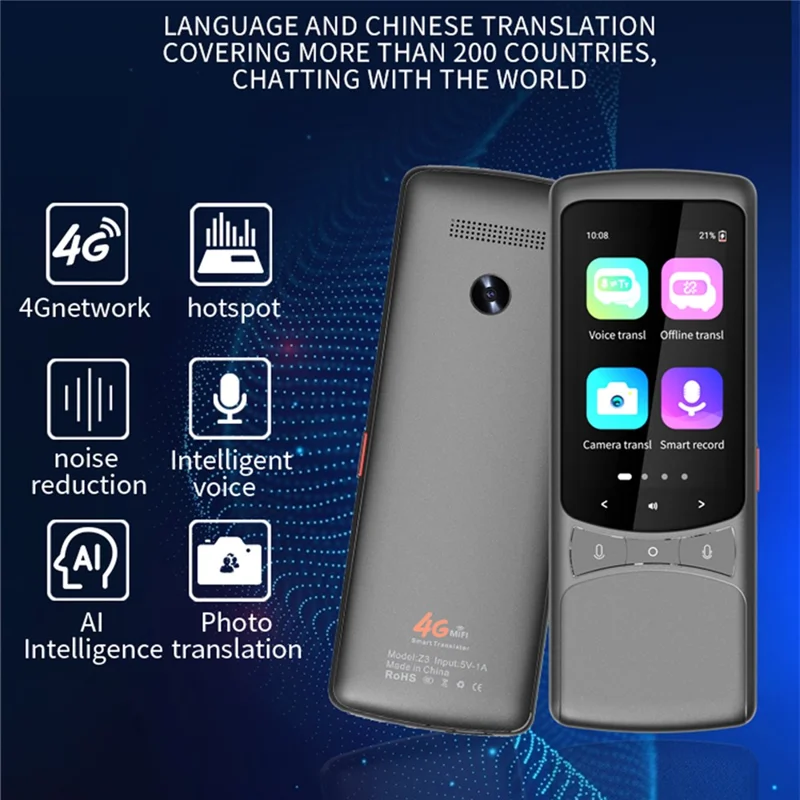 Z3 4G Flersproget Oversættelsesenhed Bærbar Fototranslationsmaskine Øjeblikkelig Sprogoversætter - Grå