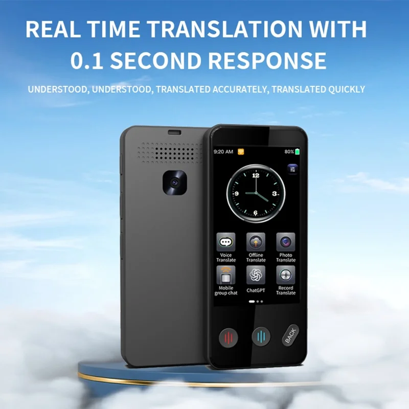 F13 Intelligent Voice Translator Offline Real-Time Translation Device for Travel Oral Language Learning - Black
