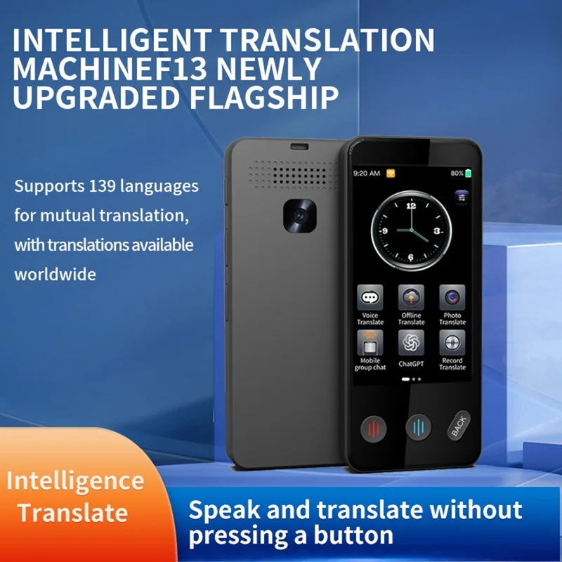 F13 Intelligent Voice Translator Offline Real-Time Translation Device for Travel Oral Language Learning - Black