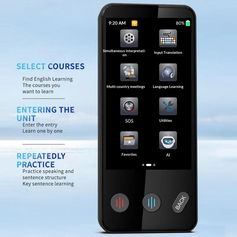 F13 Intelligent Voice Translator Offline Real-Time Translation Device for Travel Oral Language Learning - Black