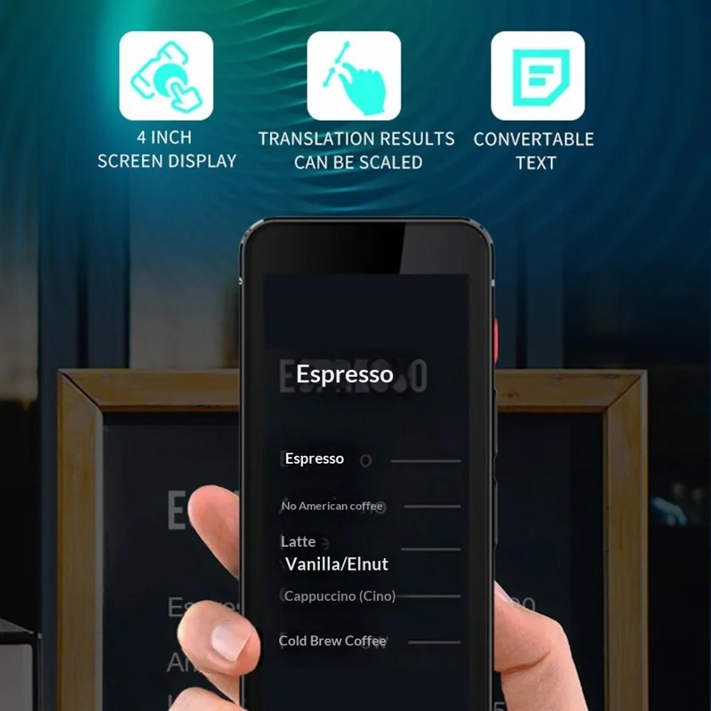 جهاز الترجمة الصوتية الذكية F12 جهاز ترجمة متعدد اللغات في الوقت الفعلي مع وظائف التسجيل والترجمة من الصور - أسود
