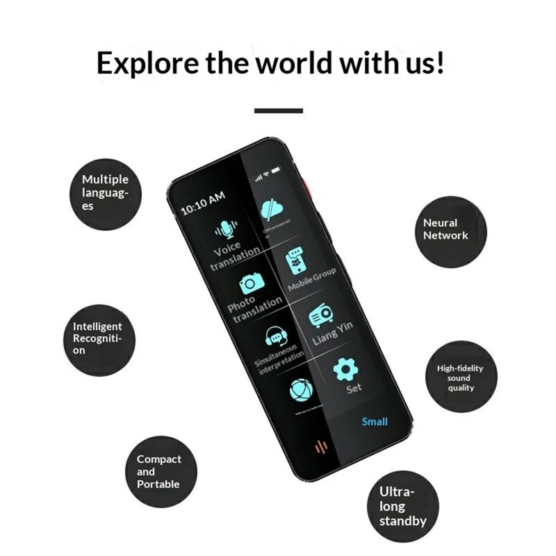 جهاز الترجمة الصوتية الذكية F12 جهاز ترجمة متعدد اللغات في الوقت الفعلي مع وظائف التسجيل والترجمة من الصور - أسود