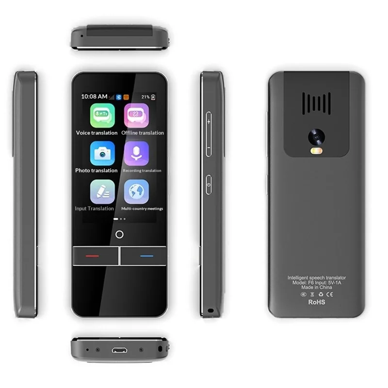 F6 Simultan oversættelsesenhed AI stemme offline oversætter fotooversættelse til 136 lande - Sort
