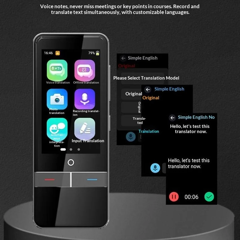 F6 Simultan oversættelsesenhed AI stemme offline oversætter fotooversættelse til 136 lande - Sort