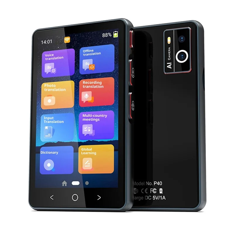 P40 Smart Voice Offline Translator Multilingual Translation Device with MP3 Player Multi-Functional for Travel Study - Sort
