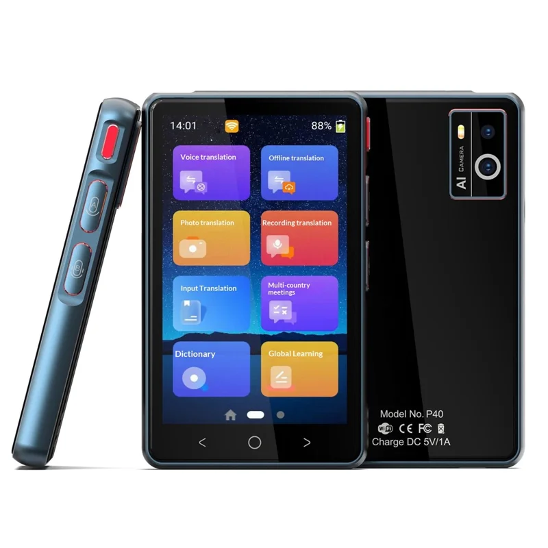 P40 Smart Voice Offline Translator Multilingual Translation Device with MP3 Player Multi-Functional for Travel Study - Sort