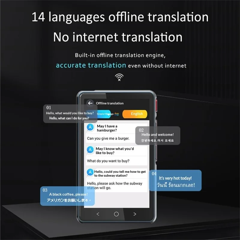 P40 Smart Voice Offline Translator Multilingual Translation Device with MP3 Player Multi-Functional for Travel Study - Sort