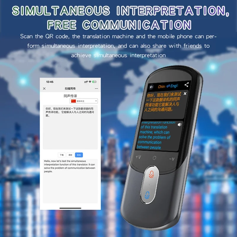 F4A Urządzenie Tłumaczące Offline 139 Języków Tłumaczenie Głosowe / Tłumaczenie Zdjęć / Nagrywanie Dźwięku do Nauki Języka Angielskiego - Czarny