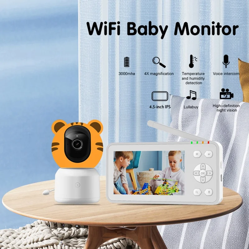 C7-A 4.5 Inch IPS Screen WiFi Baby Monitor Cry Detection Two Way Audio Night Vision Nanny Cam Built-in Lullabies