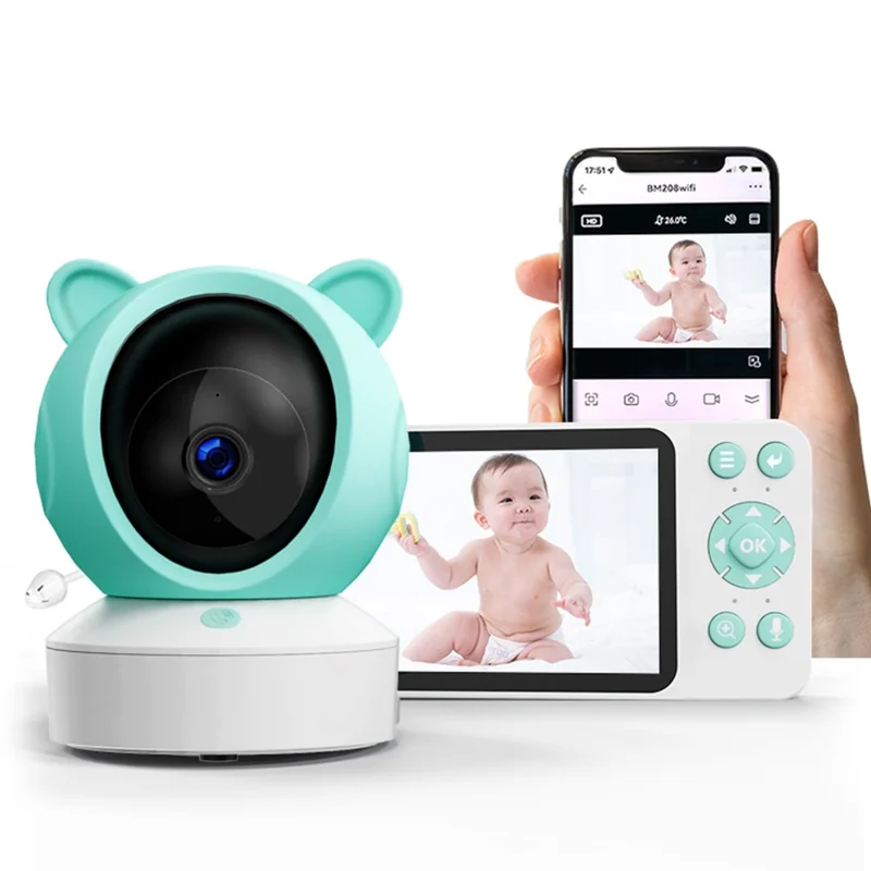 C8-A WiFi Baby Monitor 1080P Video Camera with Screen / Remote Tracking / Cry Detection / App Control - White+Green