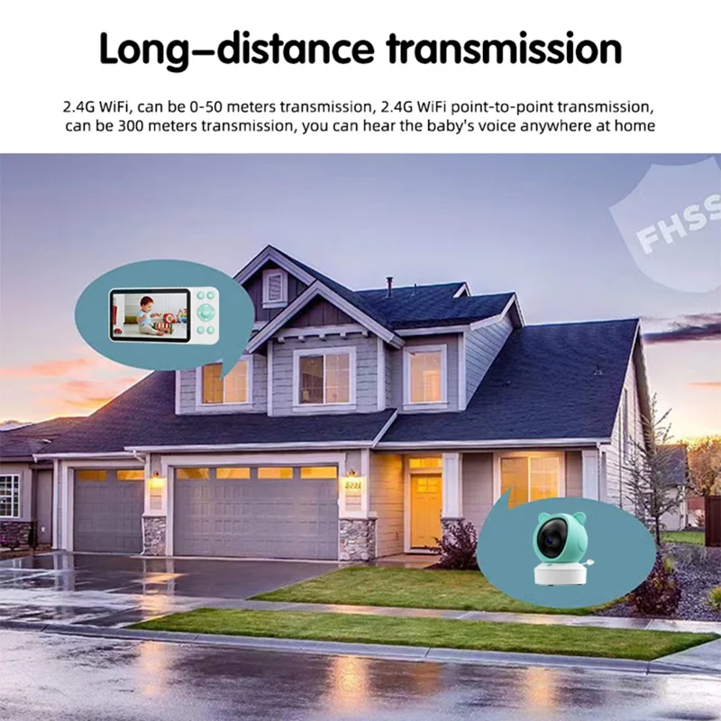 C8-A WiFi Baby Monitor 1080P Video Camera with Screen / Remote Tracking / Cry Detection / App Control - White+Green