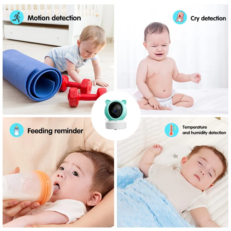 C8-A WiFi Baby Monitor 1080P Video Camera with Screen / Remote Tracking / Cry Detection / App Control - White+Green