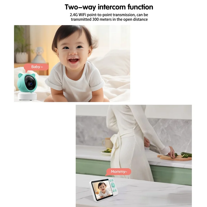 C8-A WiFi Baby Monitor 1080P Video Camera with Screen / Remote Tracking / Cry Detection / App Control - White+Green