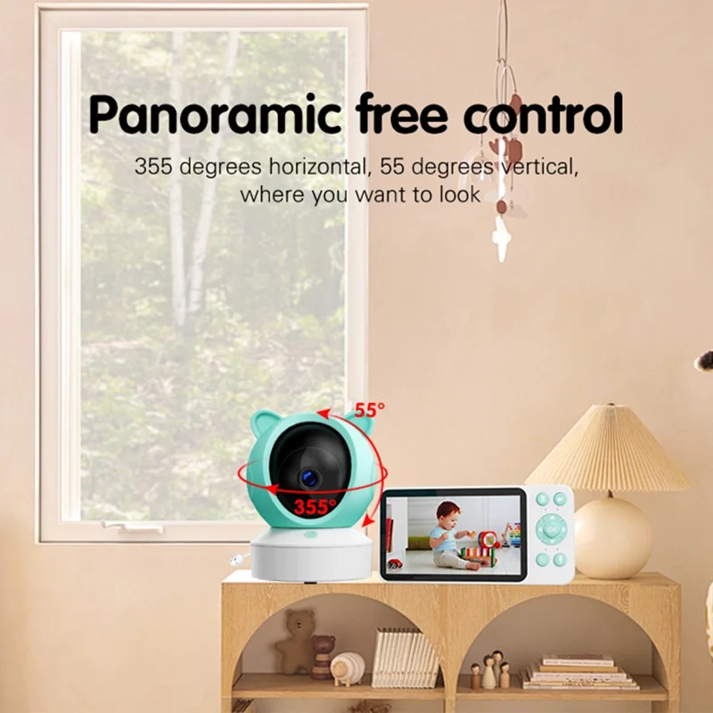 C8-A WiFi Baby Monitor 1080P Video Camera with Screen / Remote Tracking / Cry Detection / App Control - White+Green