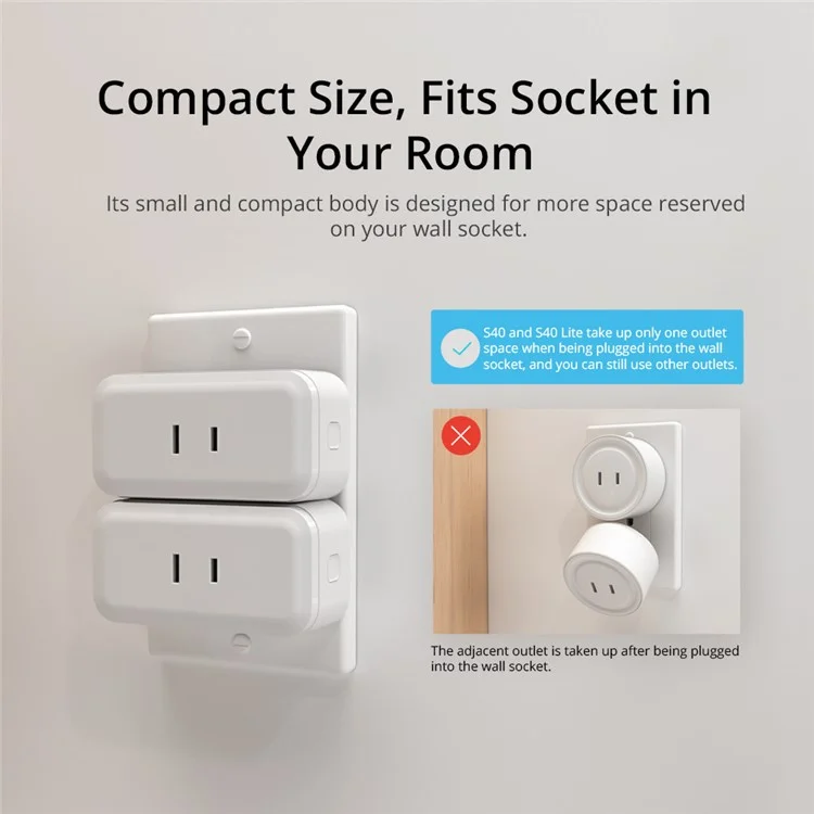 SONOFF S40 WiFi Smart Socket Mini Plug for Home Office Compact Plug Support APP / Voice Control - Two Holes