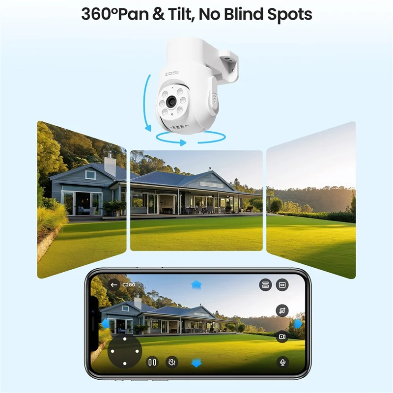 ZOSI 360 Degree Pan 90 Degree Tilt Security Camera Compatible with Zosi 2MP  /  5MP  /  8MP DVR 1080P HD TVI Outdoor Indoor Waterproof Night Vision Safety Camera