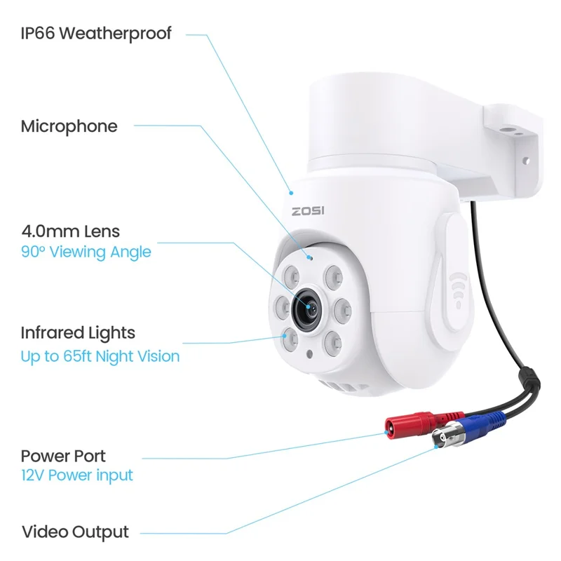 ZOSI 360 Degree Pan 90 Degree Tilt Security Camera Compatible with Zosi 2MP  /  5MP  /  8MP DVR 1080P HD TVI Outdoor Indoor Waterproof Night Vision Safety Camera