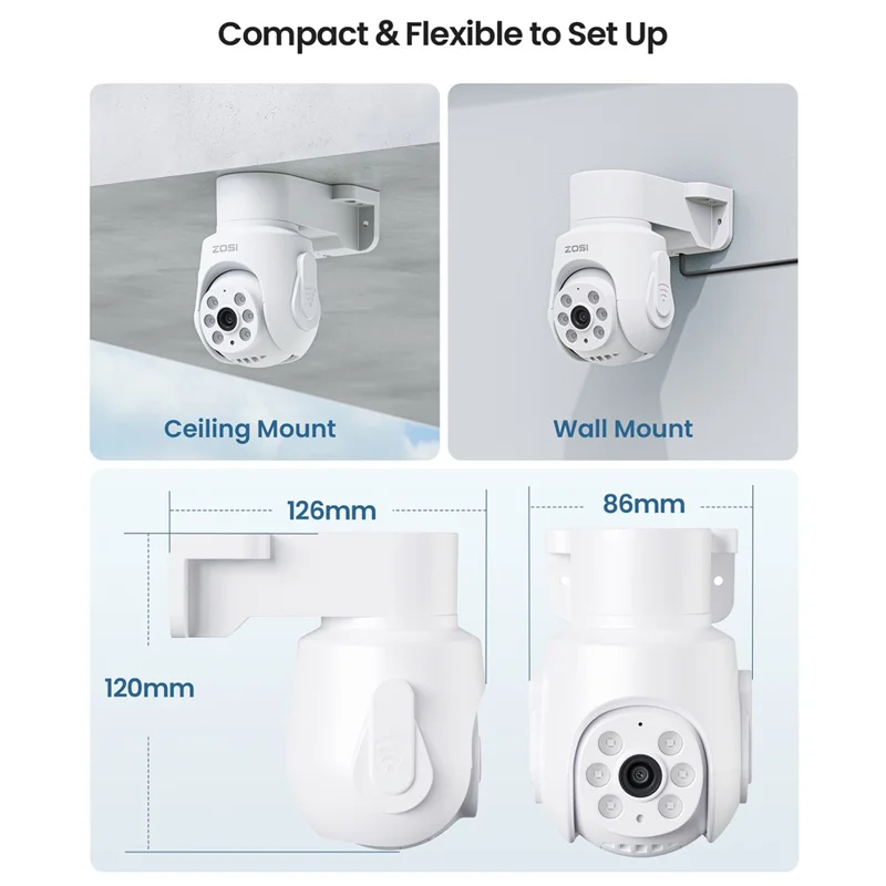 ZOSI 360 Degree Pan 90 Degree Tilt Security Camera Compatible with Zosi 2MP  /  5MP  /  8MP DVR 1080P HD TVI Outdoor Indoor Waterproof Night Vision Safety Camera