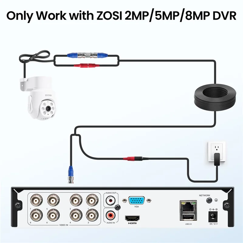 ZOSI 360 Degree Pan 90 Degree Tilt Security Camera Compatible with Zosi 2MP  /  5MP  /  8MP DVR 1080P HD TVI Outdoor Indoor Waterproof Night Vision Safety Camera