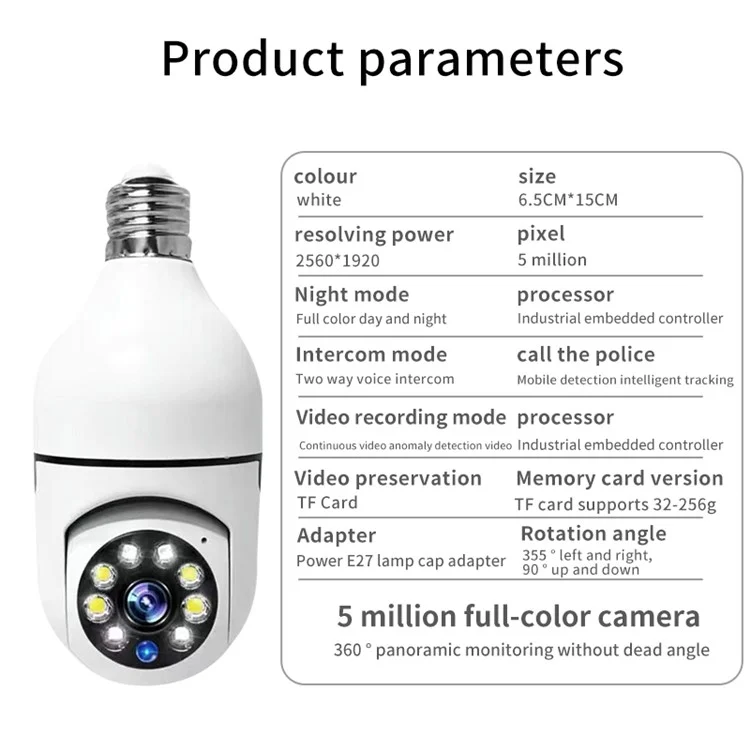 Lampadina XY-3120S a forma di sfera 4G / 5G WiFi Telecamera IP Wireless per la sicurezza domestica Videocamera panoramica a 360 gradi regolabile HD Supporto per chiamate vocali bidirezionali