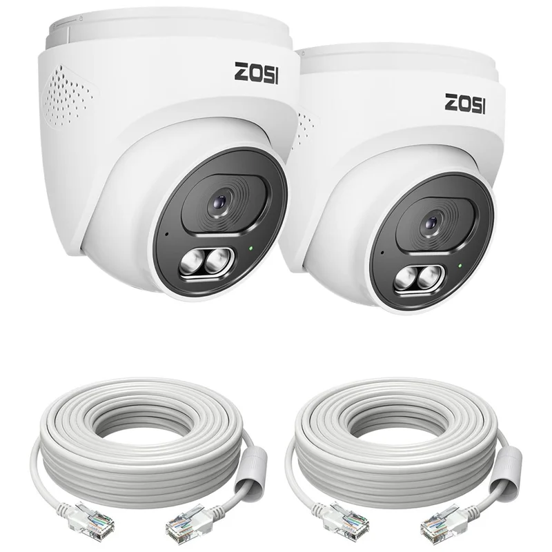 ZOSI C220 2 pezzi 4MP QHD 2.5K Telecamera di Sicurezza 100 ft Visione Notturna con Rilevazione Intelligente del Movimento Umano Telecamera IP PoE Esterna - Bianco