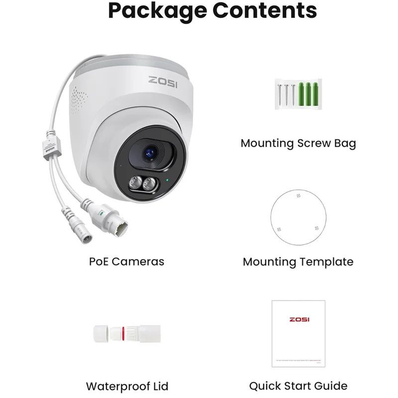 ZOSI C220 2 pezzi 4MP QHD 2.5K Telecamera di Sicurezza 100 ft Visione Notturna con Rilevazione Intelligente del Movimento Umano Telecamera IP PoE Esterna - Bianco