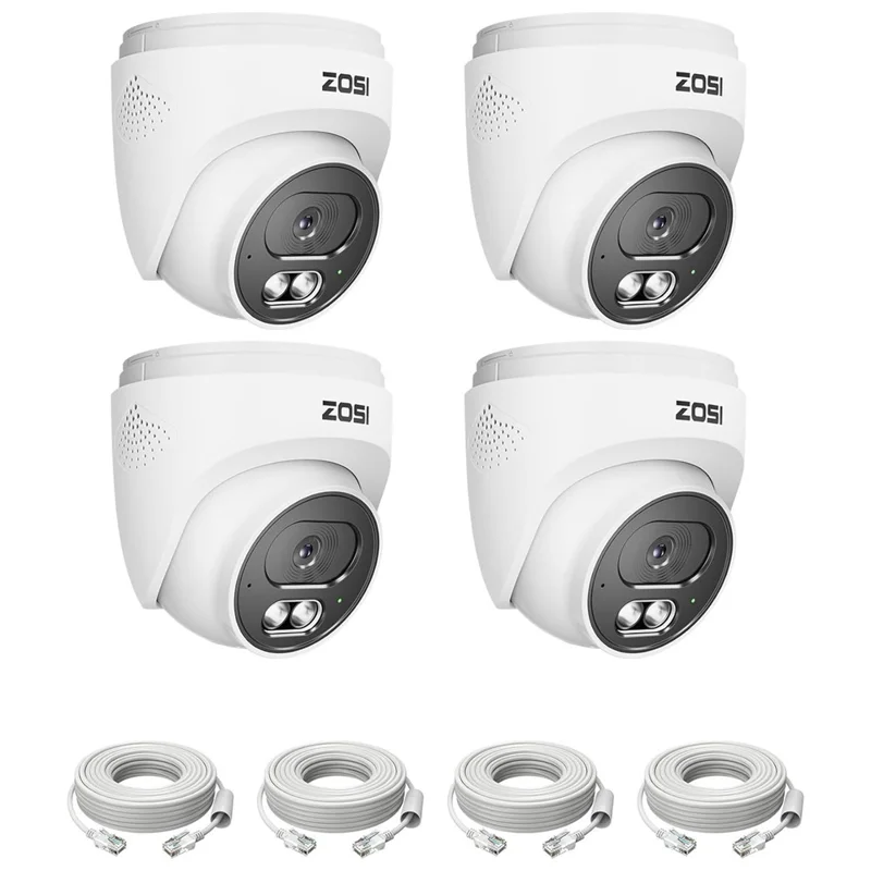 ZOSI C220 4Pcs 4MP QHD 2.5K Security Camera 100ft Night Vision AI Human Detection Outdoor PoE IP Camera - White