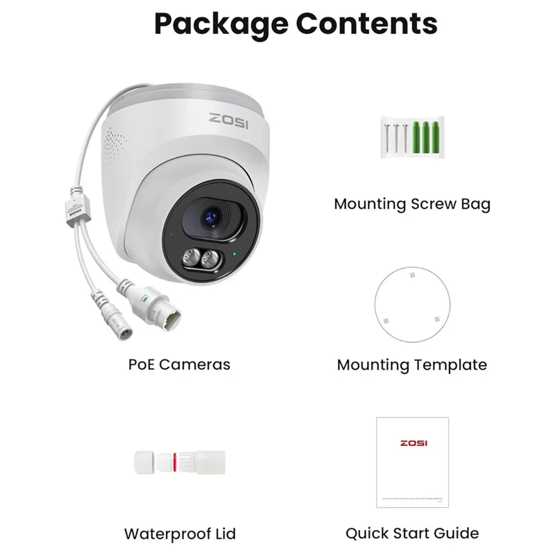 ZOSI C220 4Pcs 4MP QHD 2.5K Security Camera 100ft Night Vision AI Human Detection Outdoor PoE IP Camera - White