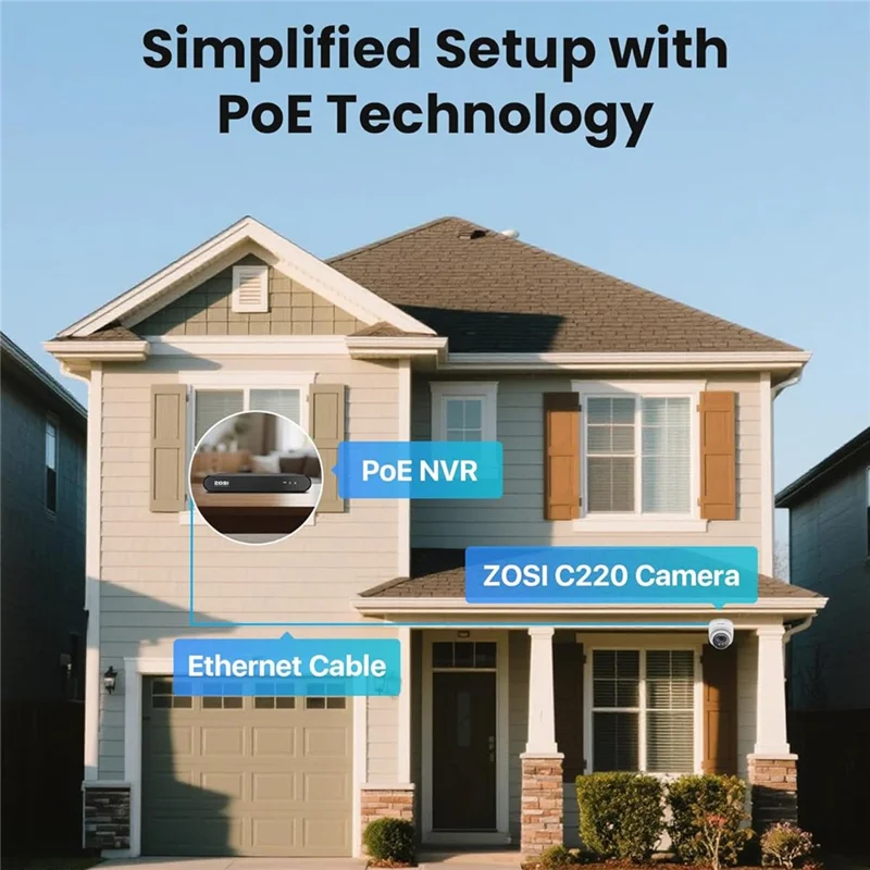 ZOSI C220 4Pcs 4MP QHD 2.5K Security Camera 100ft Night Vision AI Human Detection Outdoor PoE IP Camera - White